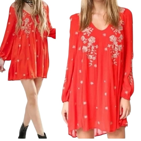 Free People. Red Embellished Ruffled Sundress - Picture 2 of 11